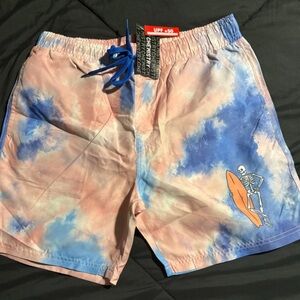 Chemistry Swim Shorts Pink Blue Tie Dye Skeleton Surfer Board UPF 50